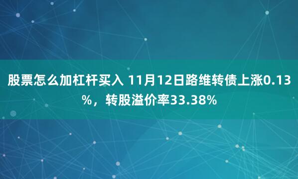 股票怎么加杠杆买入 11月12日路维转债上涨0.13%，转股溢价率33.38%